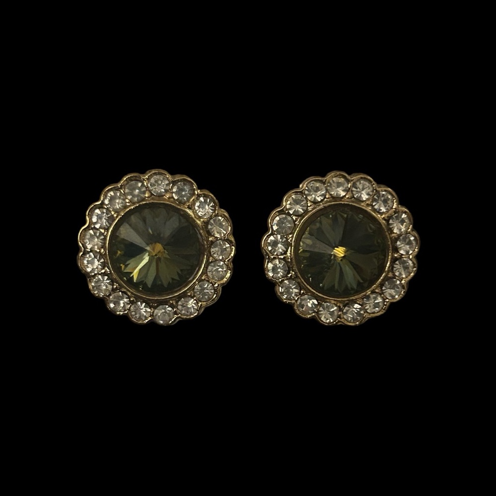 Gold and Jade Iridescent Multi-Diamond Pierced Earrings by Crystal Accents